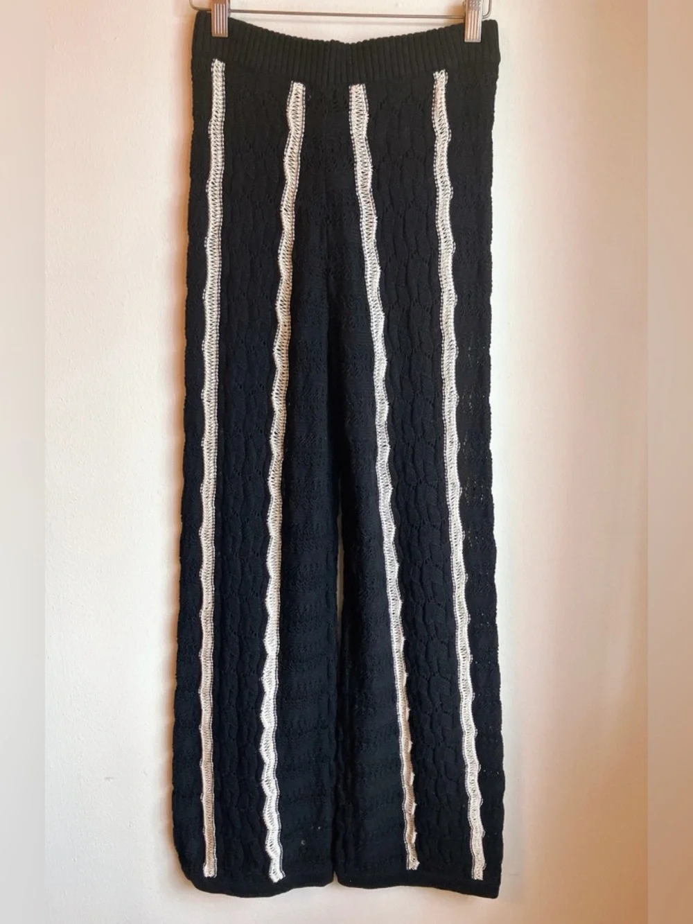 Central Park West High-Rise Wide-Leg Crochet-Knit Pants Novelty Stitch Small NWT - Picture 7 of 15